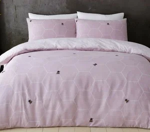 Bee Pink And White Double Size Bedding Set